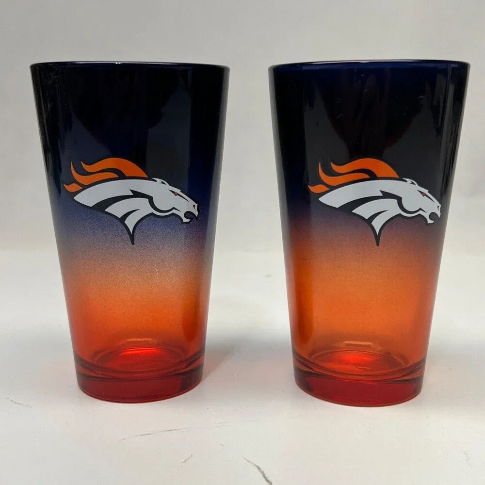 2pk Denver Broncos Pint Glass 16oz Frosted Ombre Beer NFL Official Merch